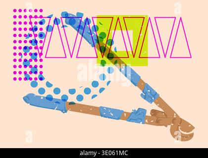 Risograph Wire cutter with geometric shapes. Objects in trendy riso graph print texture style design with geometry elements. Stock Vector