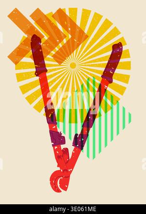 Risograph Wire cutter with geometric shapes. Objects in trendy riso graph print texture style design with geometry elements. Stock Vector
