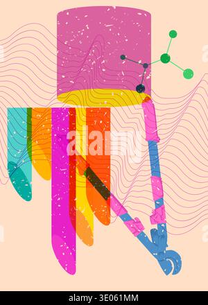 Risograph Wire cutter with geometric shapes. Objects in trendy riso graph print texture style design with geometry elements. Stock Vector