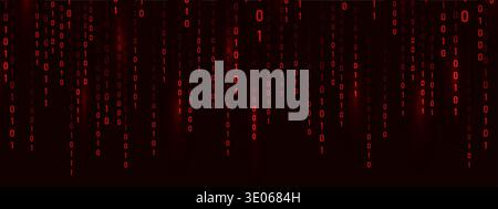 Futuristic cyber backdrop with abstract binary Rain code. Red technology art for security and science fiction with visual depth. Vector illustration Stock Vector