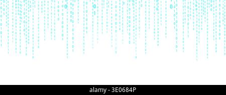 Blue binary Rain. Glowing data flow and light effect. Programming symbols on futuristic abstract backdrop. Modern techno banner. Vector illustration Stock Vector