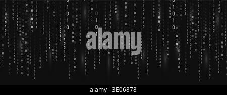 Abstract binary Rain. Dynamic light effect. Data flow with programming symbols on futuristic backdrop. Cyber technology and security theme. Vector Stock Vector