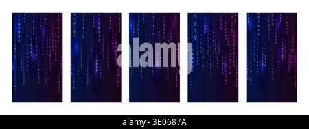 Binary Rain background. Computer screen with glowing hacker code. Programming symbols on futuristic backdrop for cyber security and technology art Stock Vector