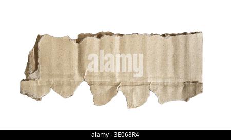Recycled Brown Cardboard Fragment with Jagged Torn Border isolated on white background with clipping path Stock Photo