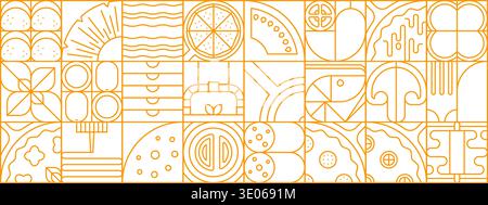 Abstract geometric pizza pattern. Modern vector seamless pattern with cheese, tomato, basil, and pepperoni. Line creative design for restaurant menus, food branding, or playful kitchen graphics Stock Vector