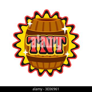 TNT barrel bomb and explosion retro Y2K sticker or patch. TNT bomb Y2K vector patch, dynamite isolated retro funky sticker. Wooden barrel of explosive groovy label or grenade vintage hippie tag Stock Vector