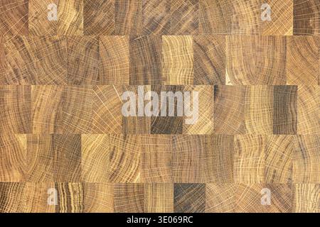 oak wood chopping board. butcher-block background. natural highly detailed texture. top view. Stock Photo