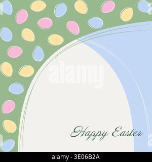 Arch shaped frame border with Happy Easter text and eggs decor Simple Flat Design Copyspace Template. Vector illustration Easter Greetings Media post Template Thematic Cards, leaflets, banners, labels Stock Vector