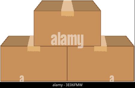 Flat vector illustration of three brown cardboard shipping boxes stacked in a pyramid arrangement Stock Vector