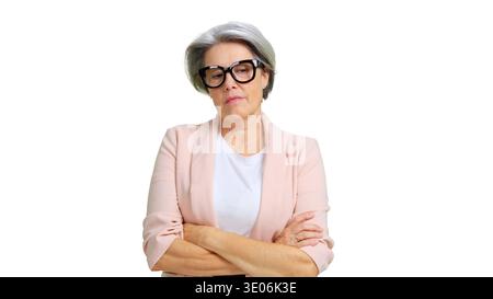 Mature woman wearing glasses feeling sad and thoughtful Stock Photo