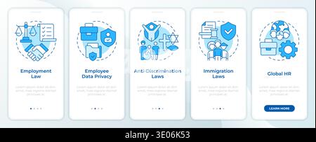 HR compliance types blue onboarding mobile app screen Stock Vector