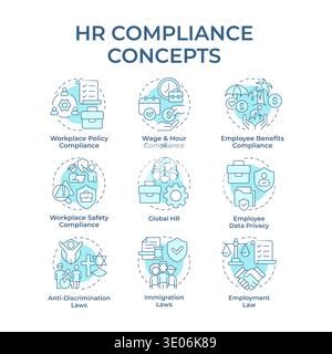 Hr compliance soft blue concept icons Stock Vector