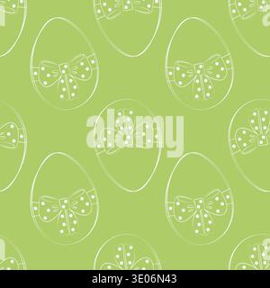 Seamless Pattern of Outline Easter Eggs with tied ribbon bow in polka dots Minimalistic Flat design. Vector illustration Easter Greeting Thematic Cards Wrapping paper backdrop Social Media post, blog Stock Vector