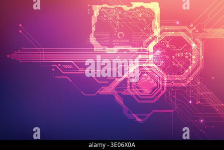 futuristic backdrop; abstract circuit background; blue pink digital technology Stock Vector