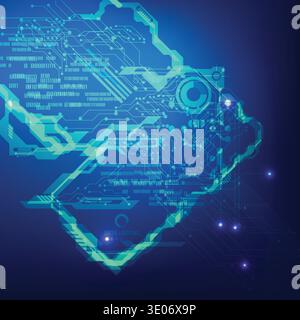 abstract circuit background; digital technology in futuristic theme, dark blue electronic circuit Stock Vector