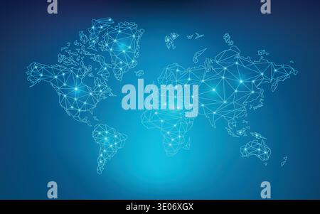 World map in wireframe style; polygon elements for info graphics Stock Vector