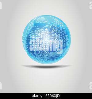 Vector shiny blue ball isolated. Digital electronic circuit board combined with glossy ball Stock Vector