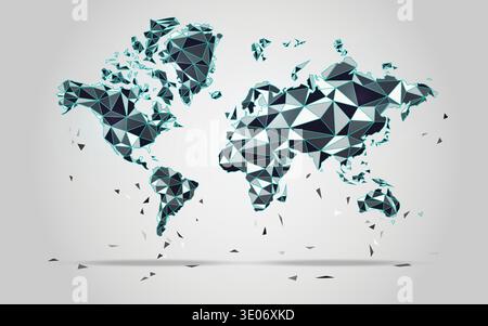 World map in polygonal style; polygon elements for info graphics; falling apart worl map Stock Vector