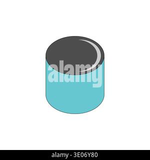 Cylinder tin can. Aqua blue container. Metallic Vector object. Glossy lid highlight. Stock Vector