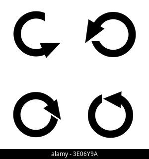 Black refresh icons. Circular navigational symbolism. Solidified Vector illustration. Rotating process elements. Stock Vector