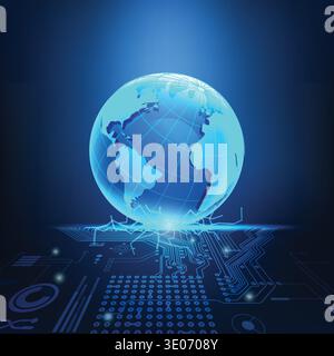 abstract technology background; digital global on electronic board; technological world combined with electronic board Stock Vector