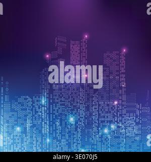abstract technology background; digital building in a matrix style; technological city combined with lighting effect Stock Vector