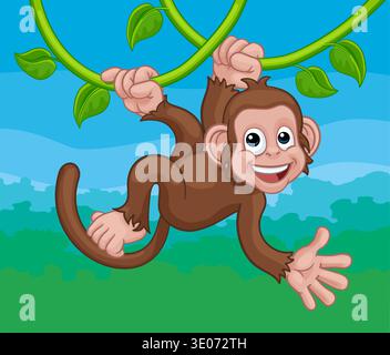 Monkey Singing On Jungle Vines Waving Cartoon Stock Vector