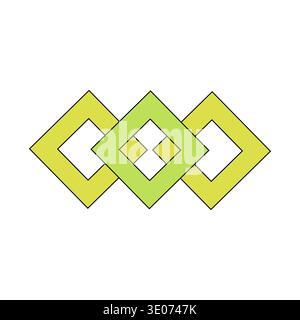 Interlocked rhombus shapes. Abstract geometric Vector. Linked diamond symbol. Green yellow object. Stock Vector