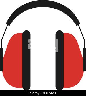 Flat illustration of red and black ear muffs designed for hearing protection in loud environments Stock Vector