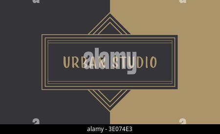 Geometric plaque with urban studio text centered inside a diamond frame on a muted background Stock Vector