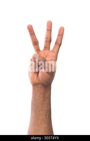 Black hand showing number three isolated Stock Photo