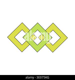 Interlocked rhombus shapes. Abstract geometric Vector. Linked diamond symbol. Green yellow object. Stock Vector