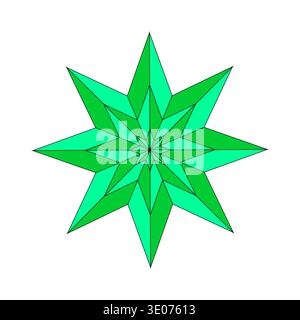 Green star icon. Pointed geometric Vector. Emerald crystal symbol. Layered stellar shape. Stock Vector