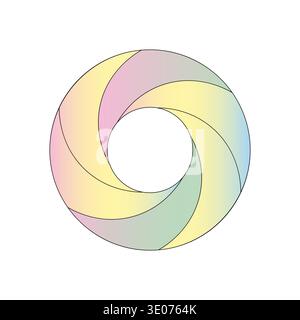 Circular gradient aperture. Shutter Vector lens. Pastel camera iris. Rainbow spiral shape. Stock Vector