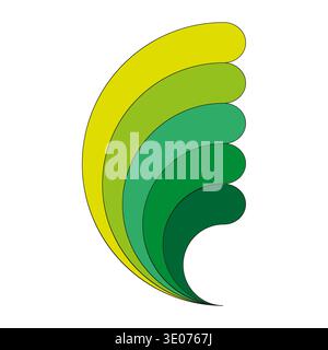 Curved wing shape. Green color Vector. Abstract artistic element. Layered gradient detail. Stock Vector