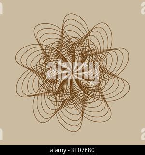 Abstract floral mandala. Intricate line pattern. Brown monochromatic Vector. Swirling flower design. Stock Vector