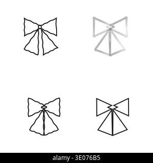 Outline bow icons. Ribbon decoration symbols. Simple knot Vector elements. Black white graphic set. Stock Vector