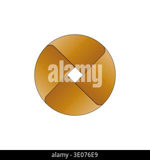Golden circular logo. Infinite rotation symbolism. Unique Vector shape. Polished metallic emblem. Stock Vector