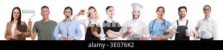 Men and women of different professions on white background. Collection of portraits Stock Photo