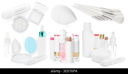 Set of makeup and skincare products isolated on white Stock Photo