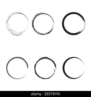 Grunge circle set. Round border collection. Ink Vector stroke. Rough ring shape. Stock Vector