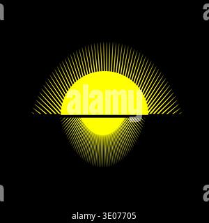 Abstract sun burst. Bright yellow vector light. Digital wave refraction. Dark black background. Stock Vector
