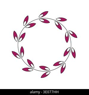 Round leaf border. Curving floral wreath. Magenta nature Vector. Decorative circle frame. Stock Vector