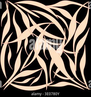 Stylized peach leaves set. Dark background nature Vector. Artistic foliage pattern detail. Beautiful abstract plant art. Stock Vector