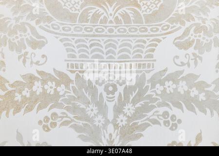 Elegant Damask Wallpaper Pattern With Floral Urn Motif Stock Photo
