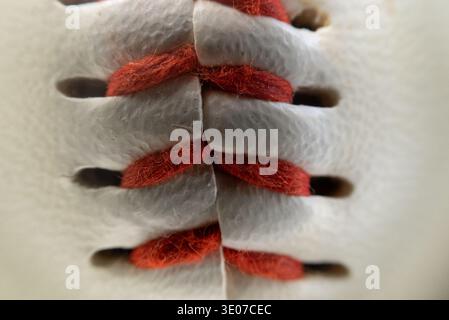 Close up view of baseball ball seams Stock Photo