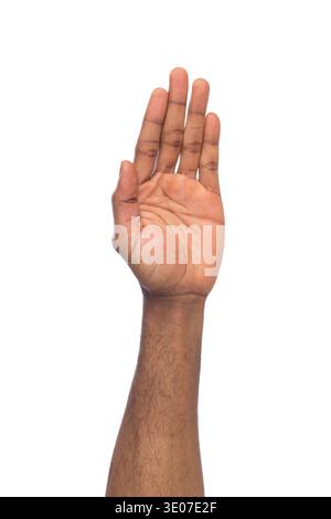 Man holding palm open isolated on white Stock Photo