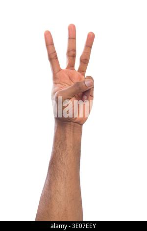 Black hand showing number three isolated Stock Photo
