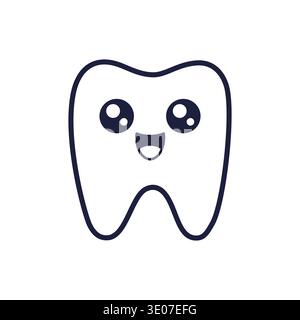 Cute Tooth Cartoon Character Illustration. Happy Tooth outline Icon for Children Dental Clinic. Dental Hygiene Concept. Coloring page Stock Vector