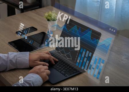 KPI dashboard analytics on laptop, business performance metrics and data visualization for management report and strategy Stock Photo